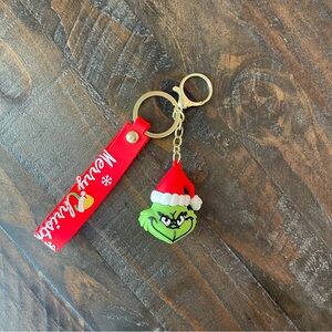 The Grinch Merry Christmas 3D Character Silicone Keychain with Red Strap